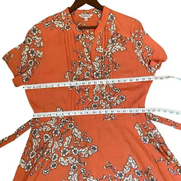 Nanette Lepore V-Neck Short Sleeve Pintuck Front Tie Dress A-line Floral Size 16 - Picture 7 of 9